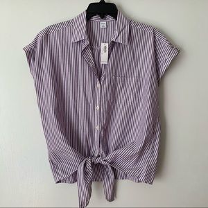 NWT Old Navy Purple and White Stripe Cap Sleeve Burton up shirt